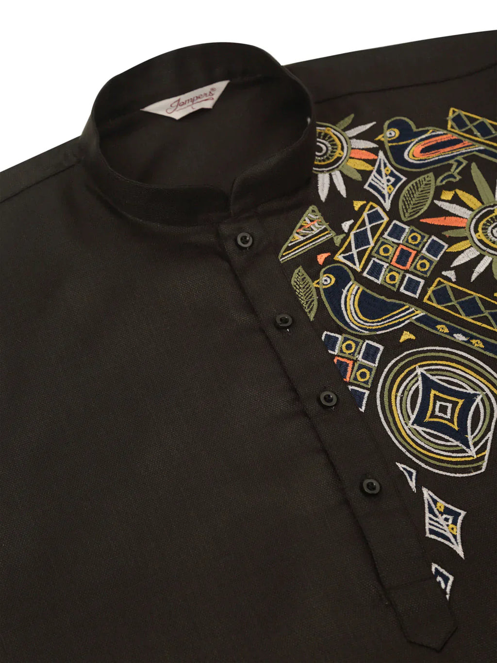 Jompers Men's Cotton Embroidered Kurta Pajama Sets - Black
