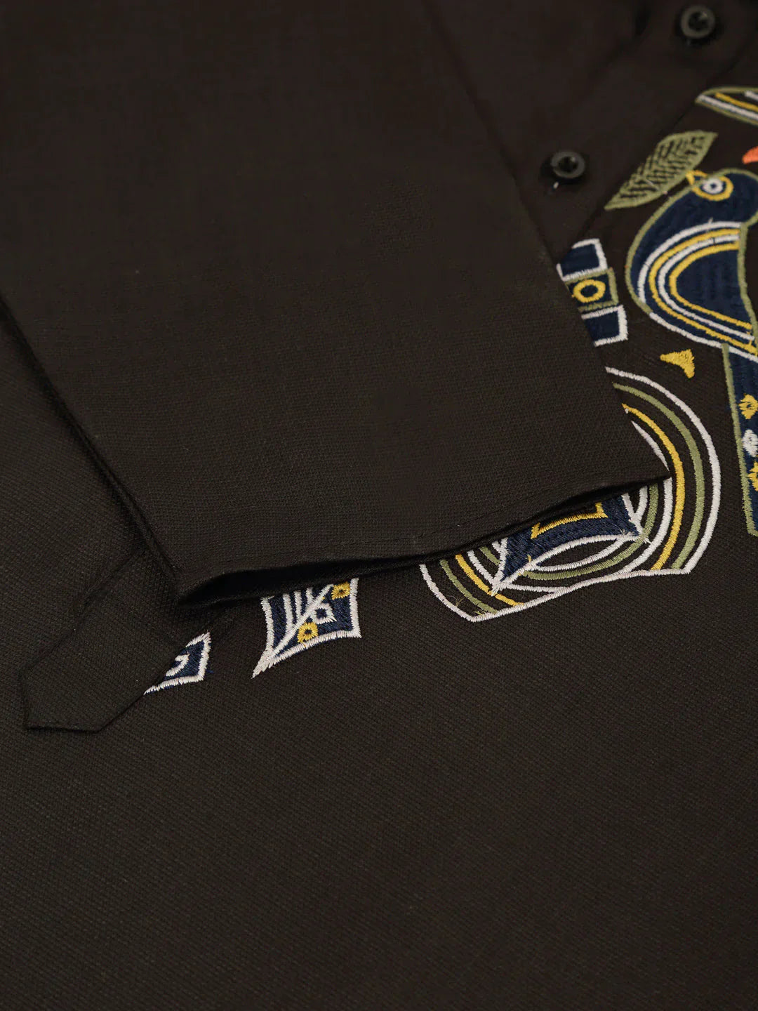 Jompers Men's Cotton Embroidered Kurta Pajama Sets - Black
