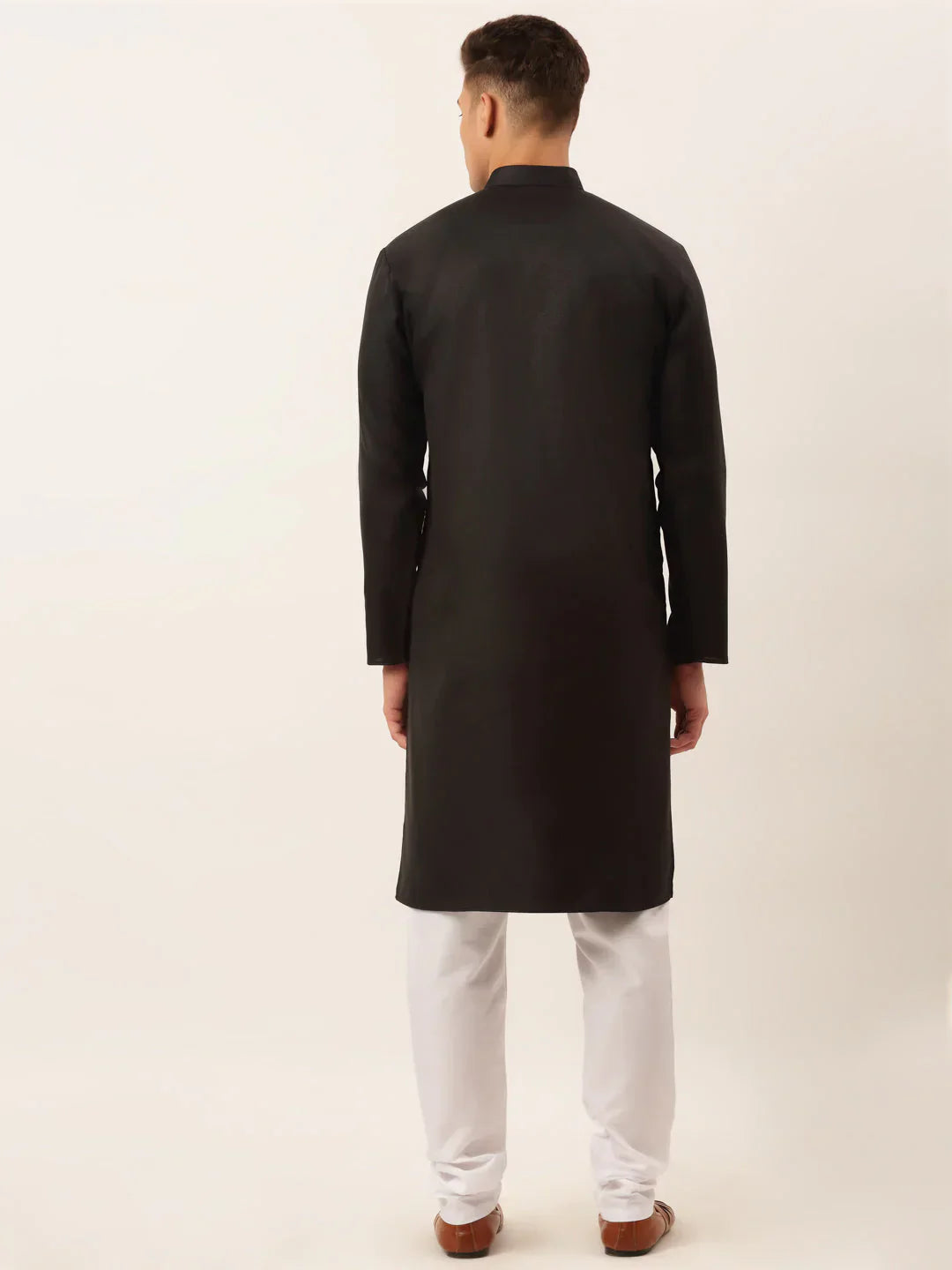 Jompers Men's Cotton Embroidered Kurta Pajama Sets - Black