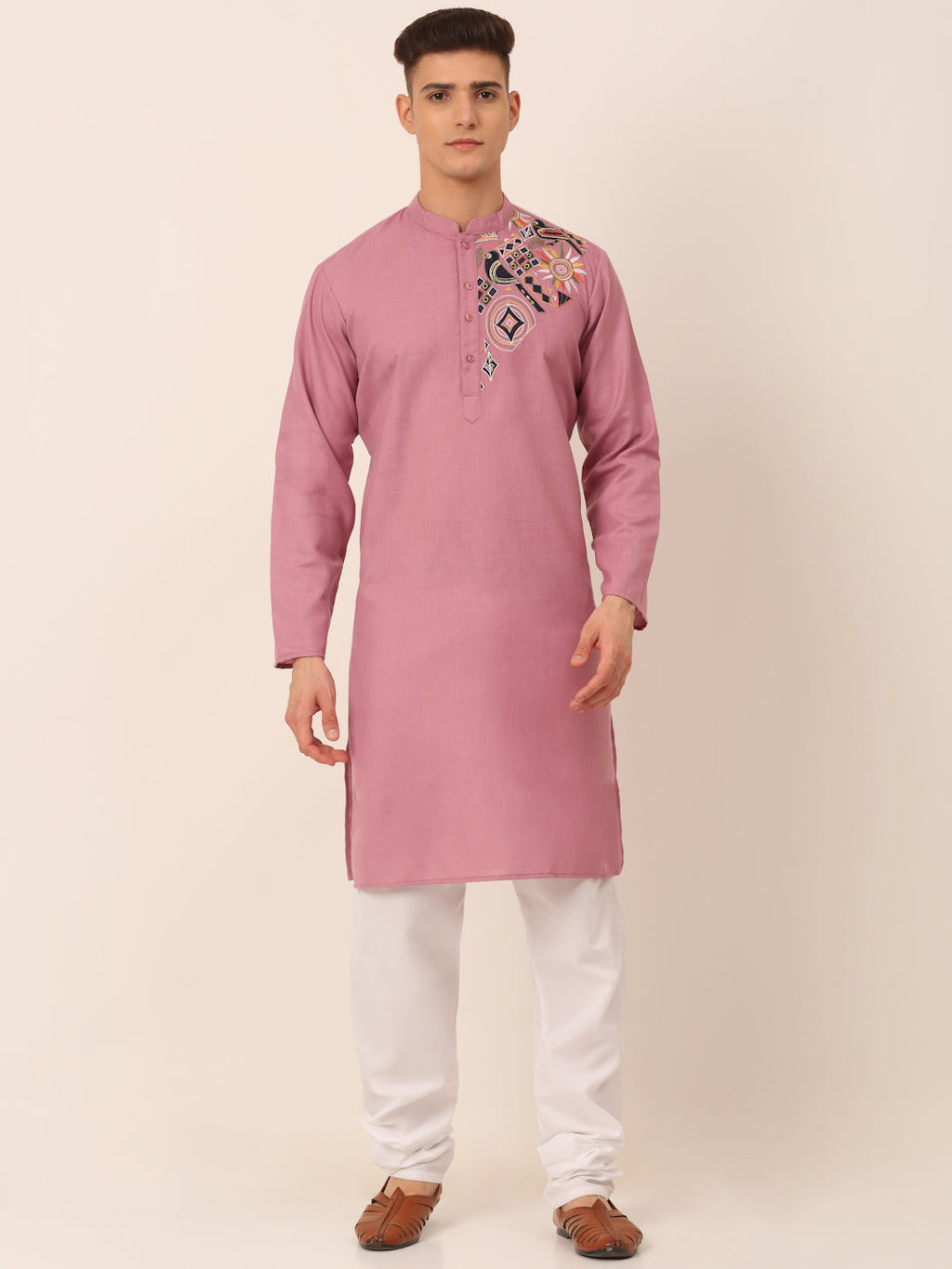 Jompers Men's Cotton Embroidered Kurta Pajama Sets - Magenta