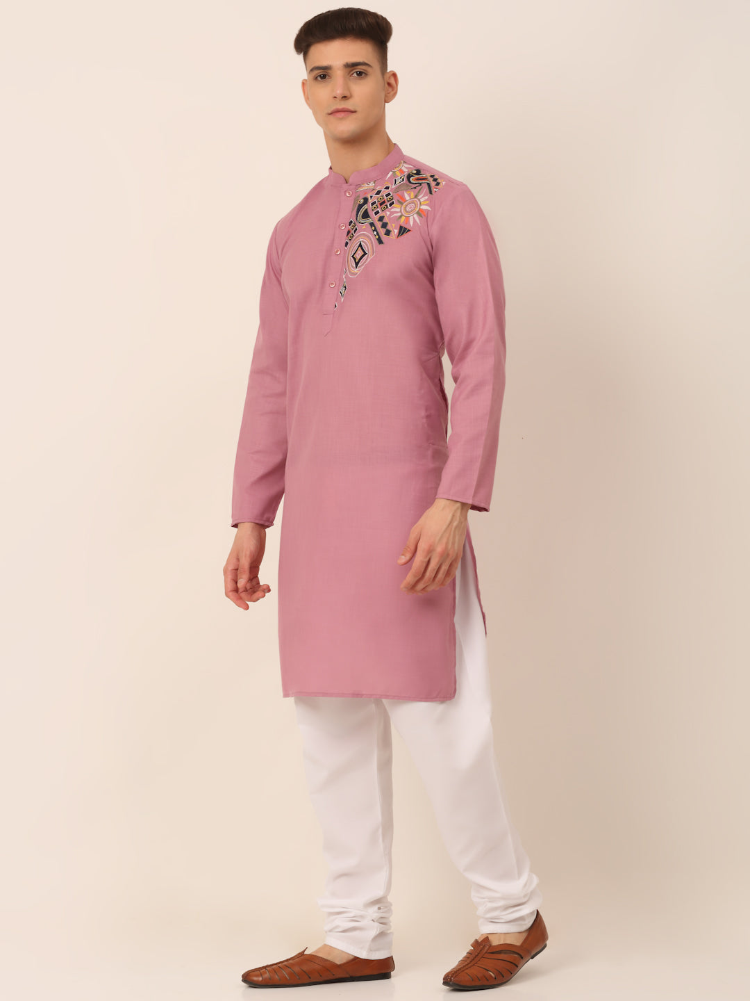 Jompers Men's Cotton Embroidered Kurta Pajama Sets - Magenta