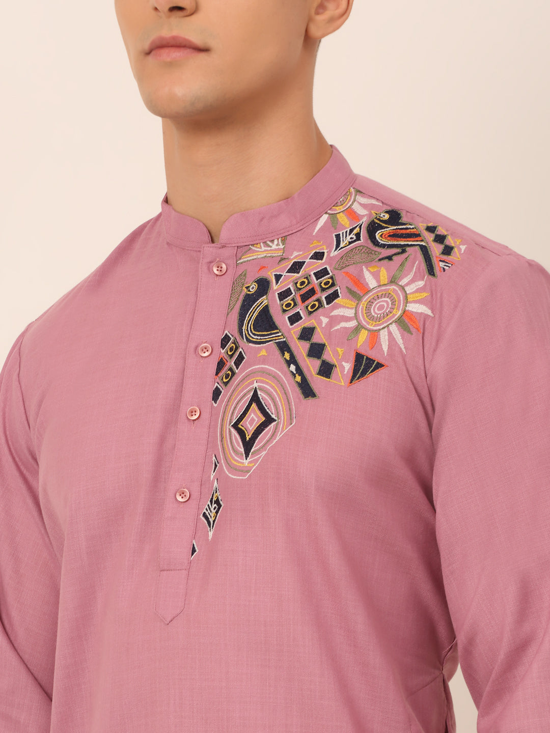 Jompers Men's Cotton Embroidered Kurta Pajama Sets - Magenta