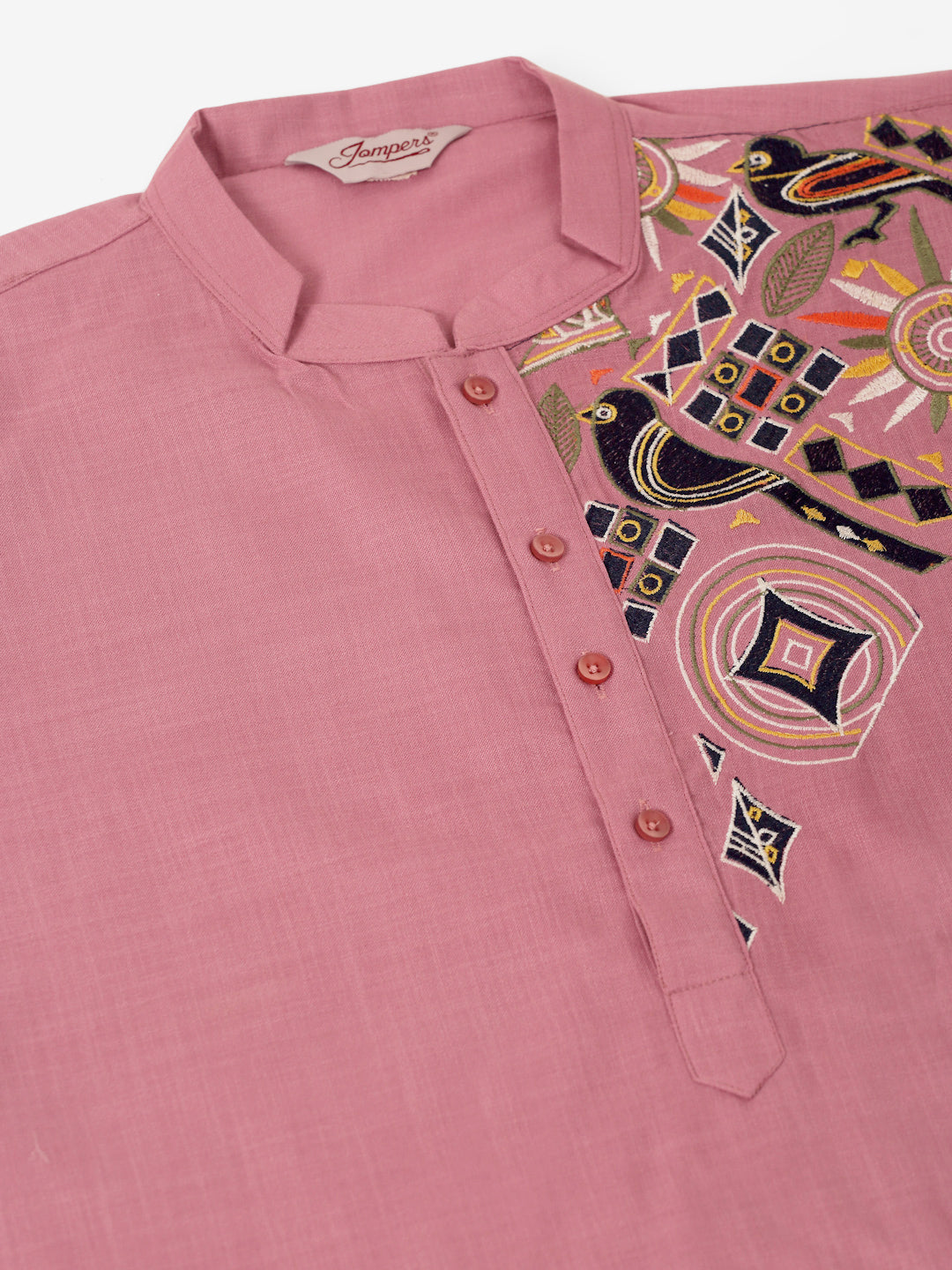 Jompers Men's Cotton Embroidered Kurta Pajama Sets - Magenta