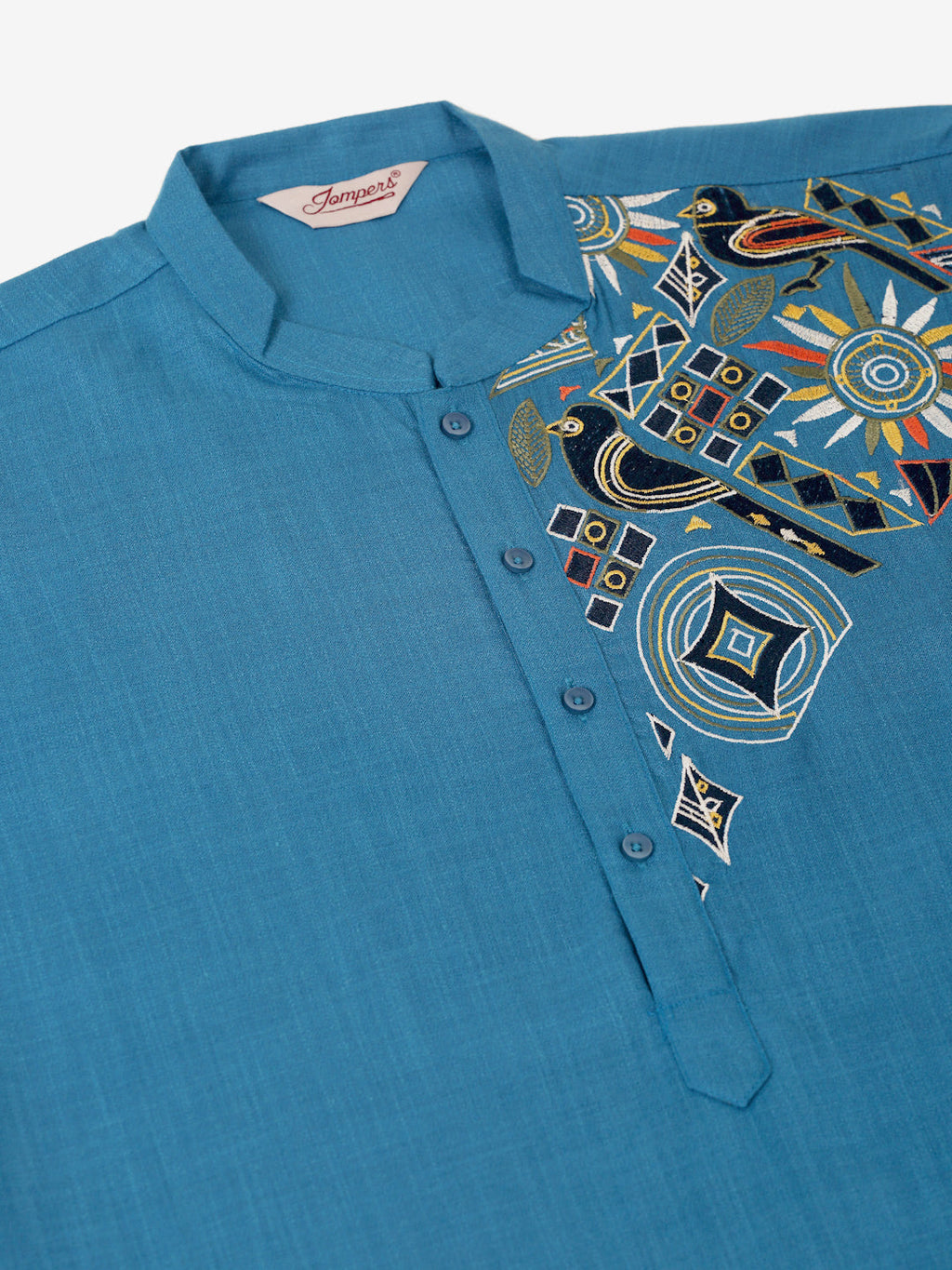 Jompers Men's Cotton Embroidered Kurta Pajama Sets - Peacock