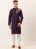 Jompers Men's Cotton Embroidered Kurta Pajama Sets - Purple