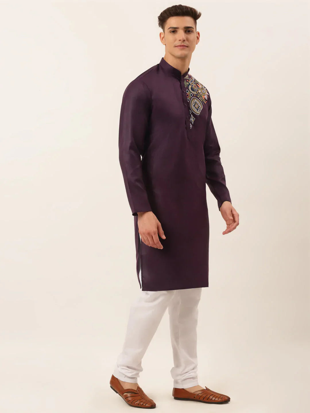 Jompers Men's Cotton Embroidered Kurta Pajama Sets - Purple