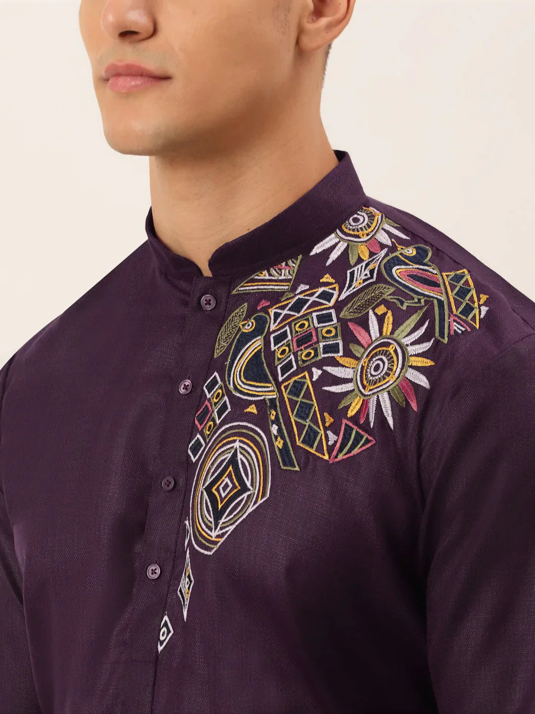 Jompers Men's Cotton Embroidered Kurta Pajama Sets - Purple