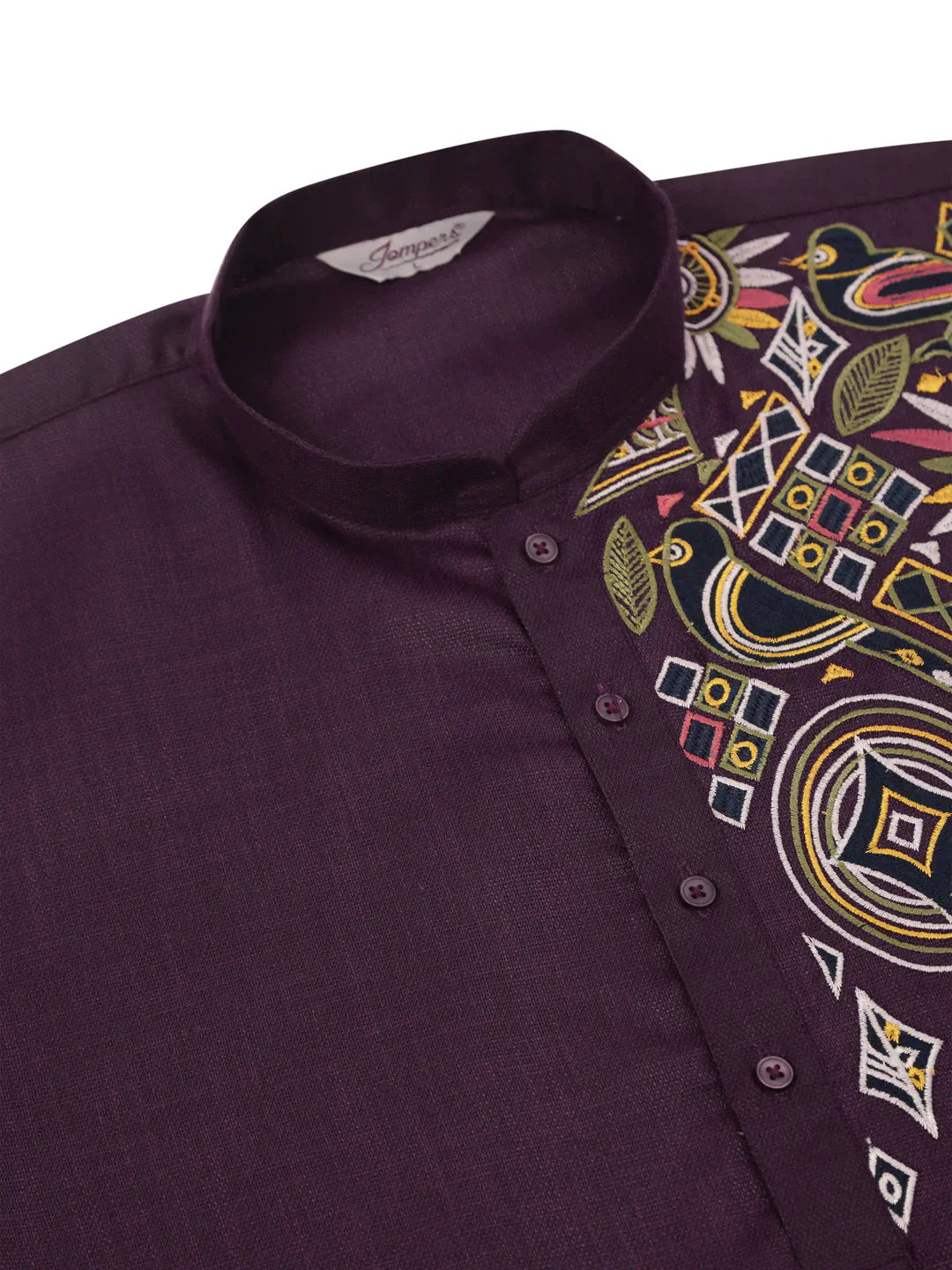 Jompers Men's Cotton Embroidered Kurta Pajama Sets - Purple
