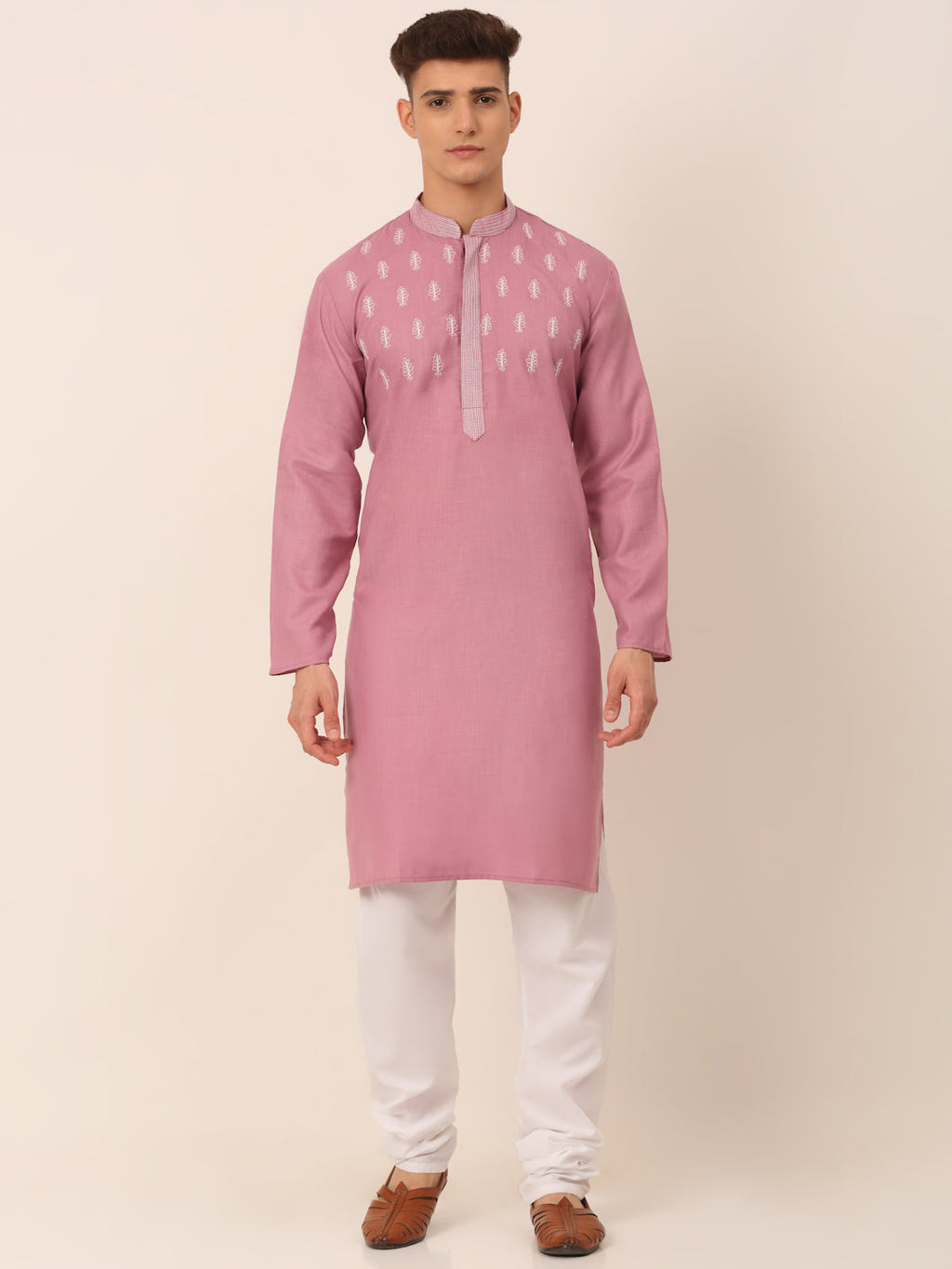 Jompers Men's Magenta Pink Embroidered Kurta Pajama Sets