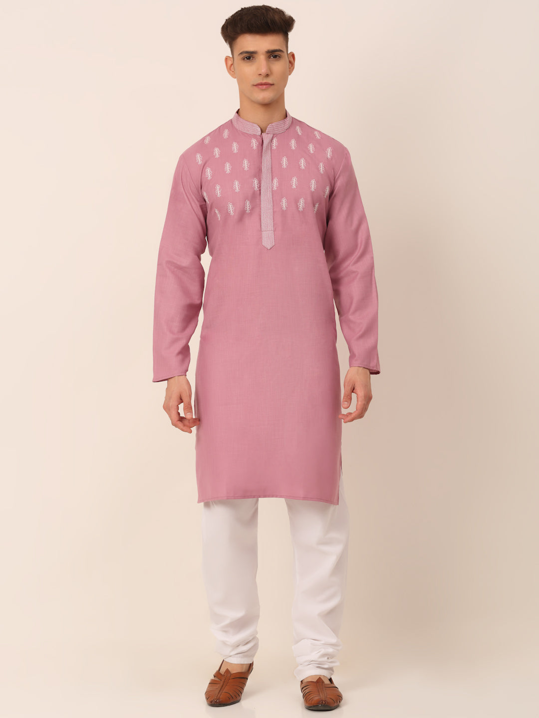 Jompers Men's Magenta Pink Embroidered Kurta Pajama Sets