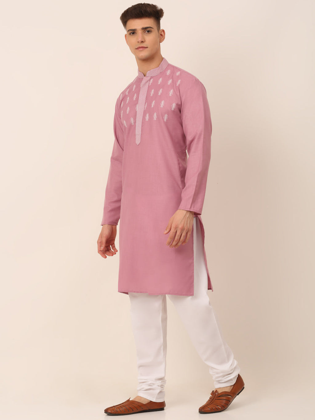 Jompers Men's Magenta Pink Embroidered Kurta Pajama Sets