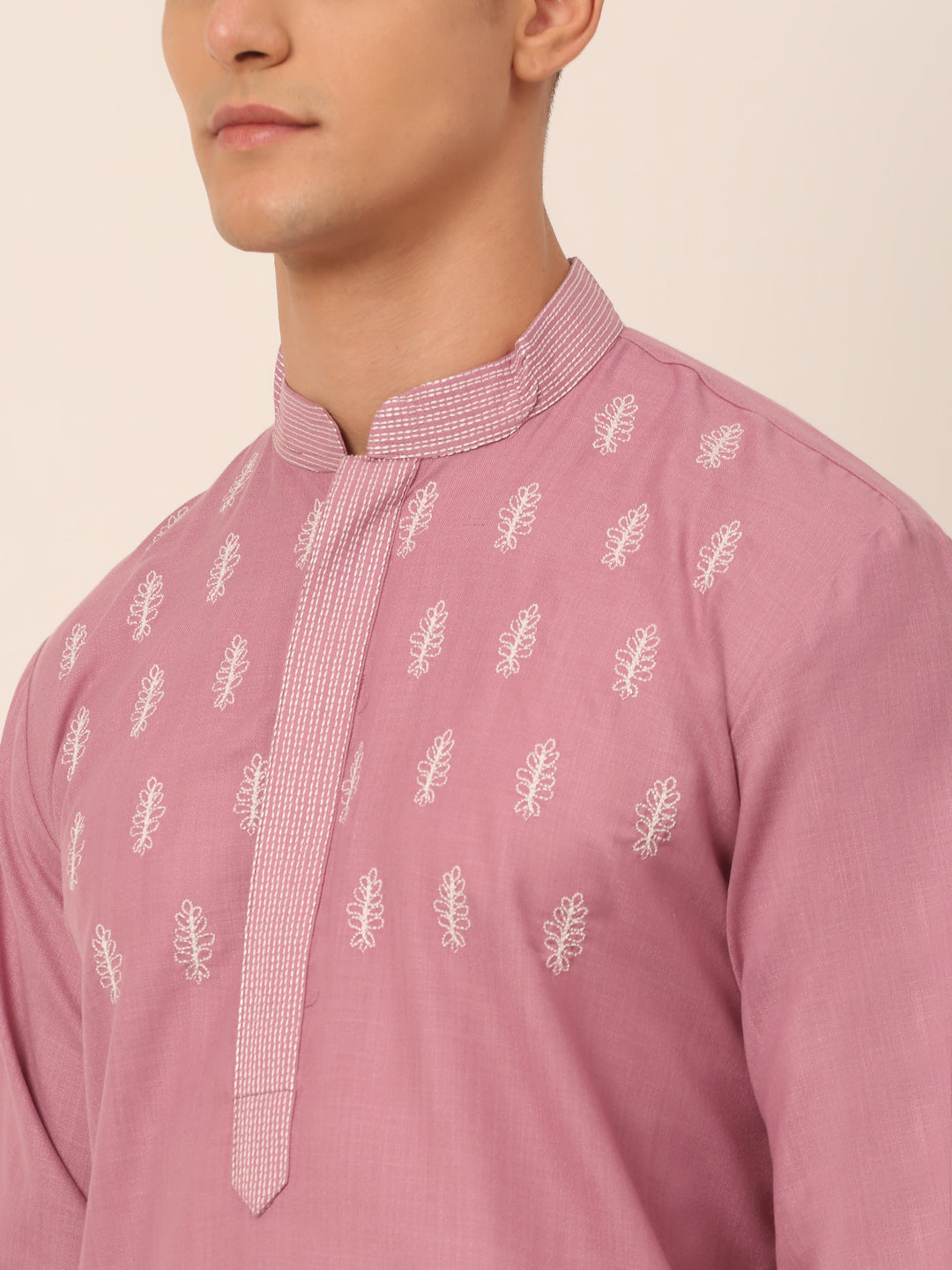 Jompers Men's Magenta Pink Embroidered Kurta Pajama Sets