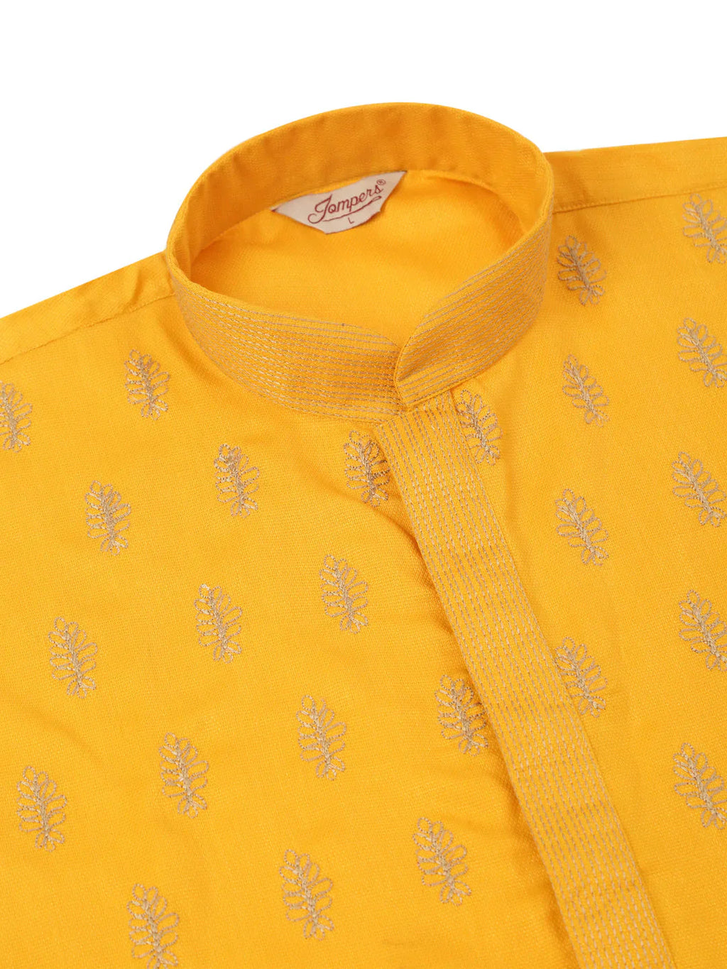 Jompers Men's Cotton Embroidered Kurta Pajama Sets - Mustard