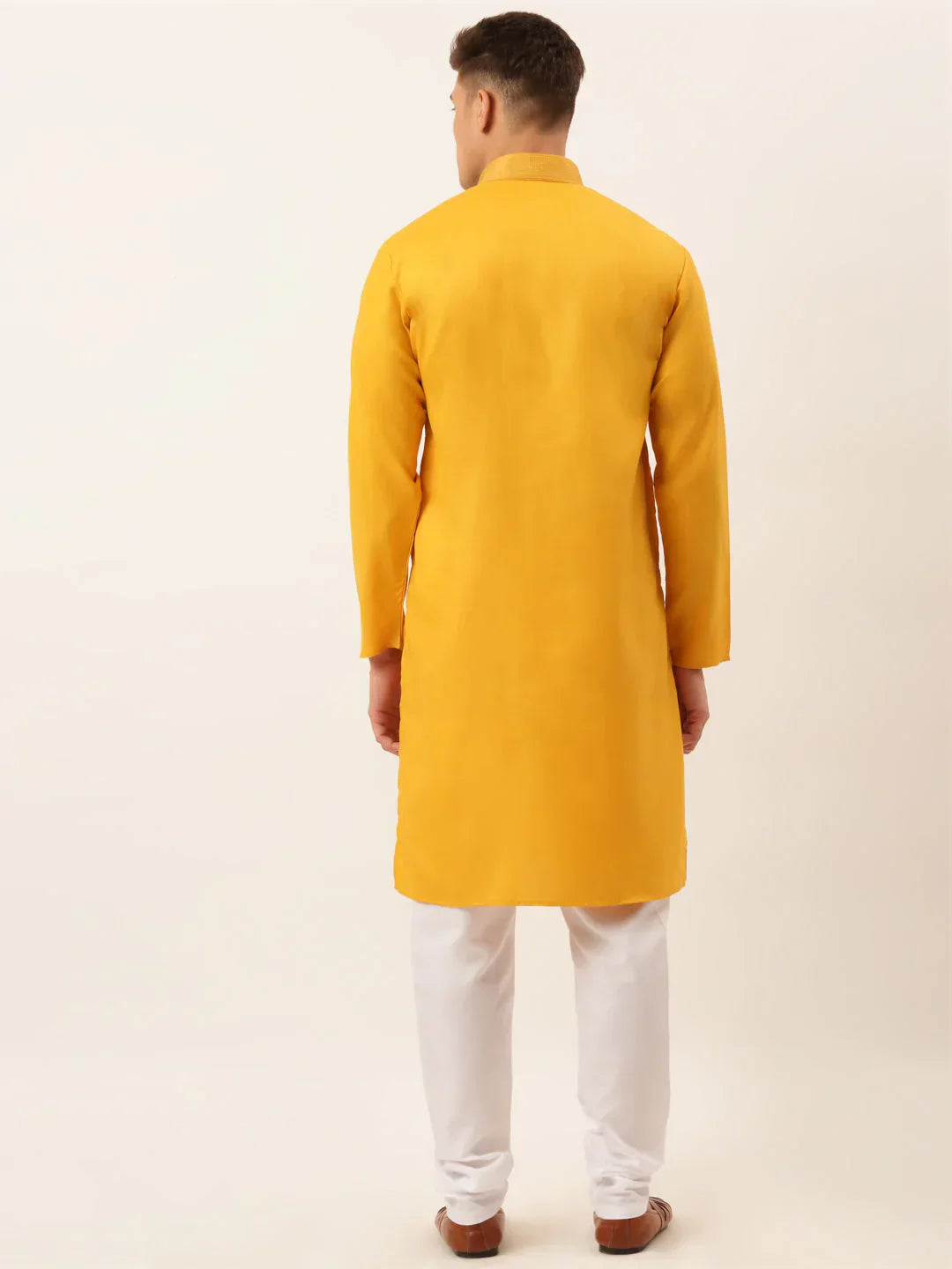 Jompers Men's Cotton Embroidered Kurta Pajama Sets - Mustard
