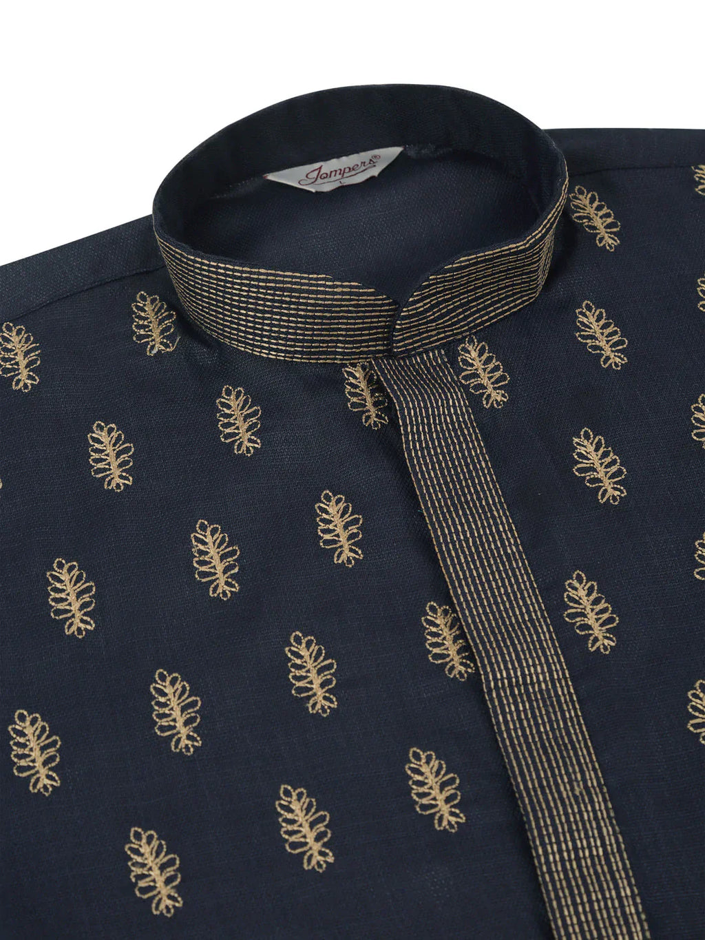 Jompers Men's Cotton Embroidered Kurta Pajama Sets - Navy Blue