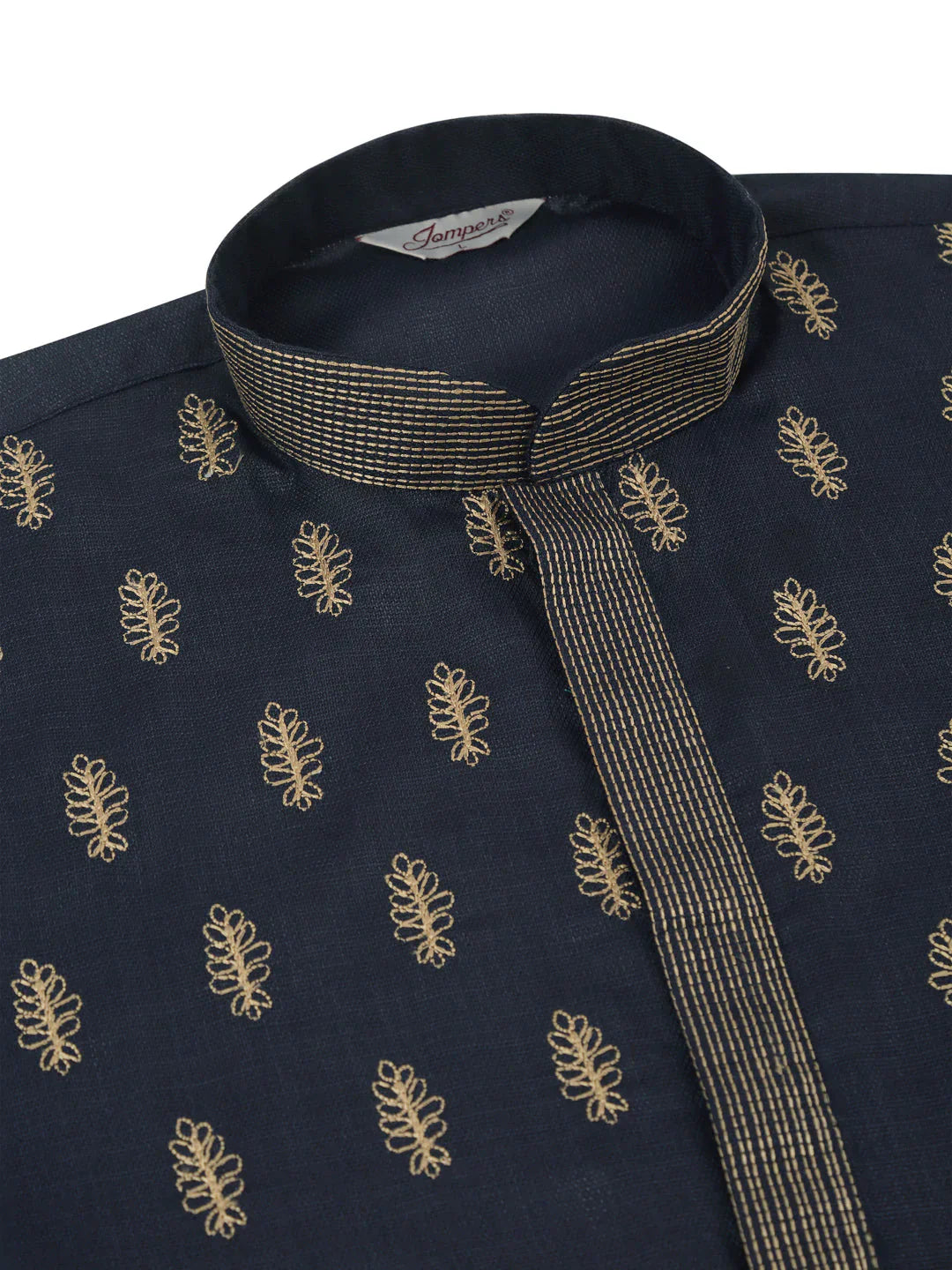 Jompers Men's Cotton Embroidered Kurta Pajama Sets - Navy Blue