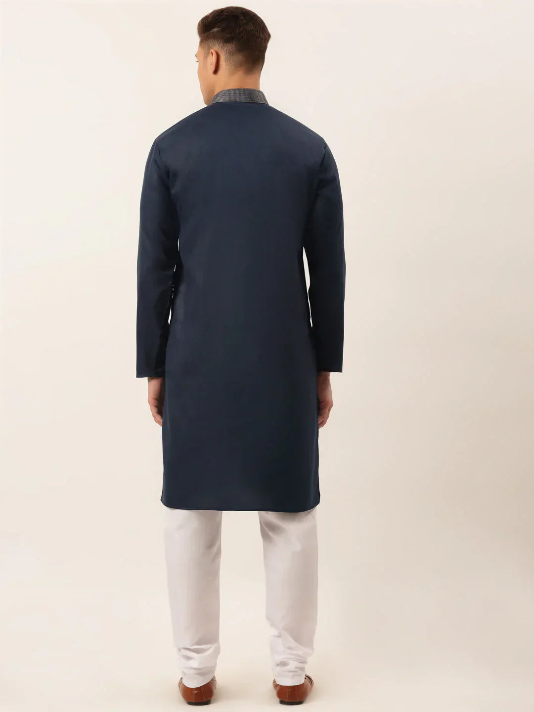 Jompers Men's Cotton Embroidered Kurta Pajama Sets - Navy Blue