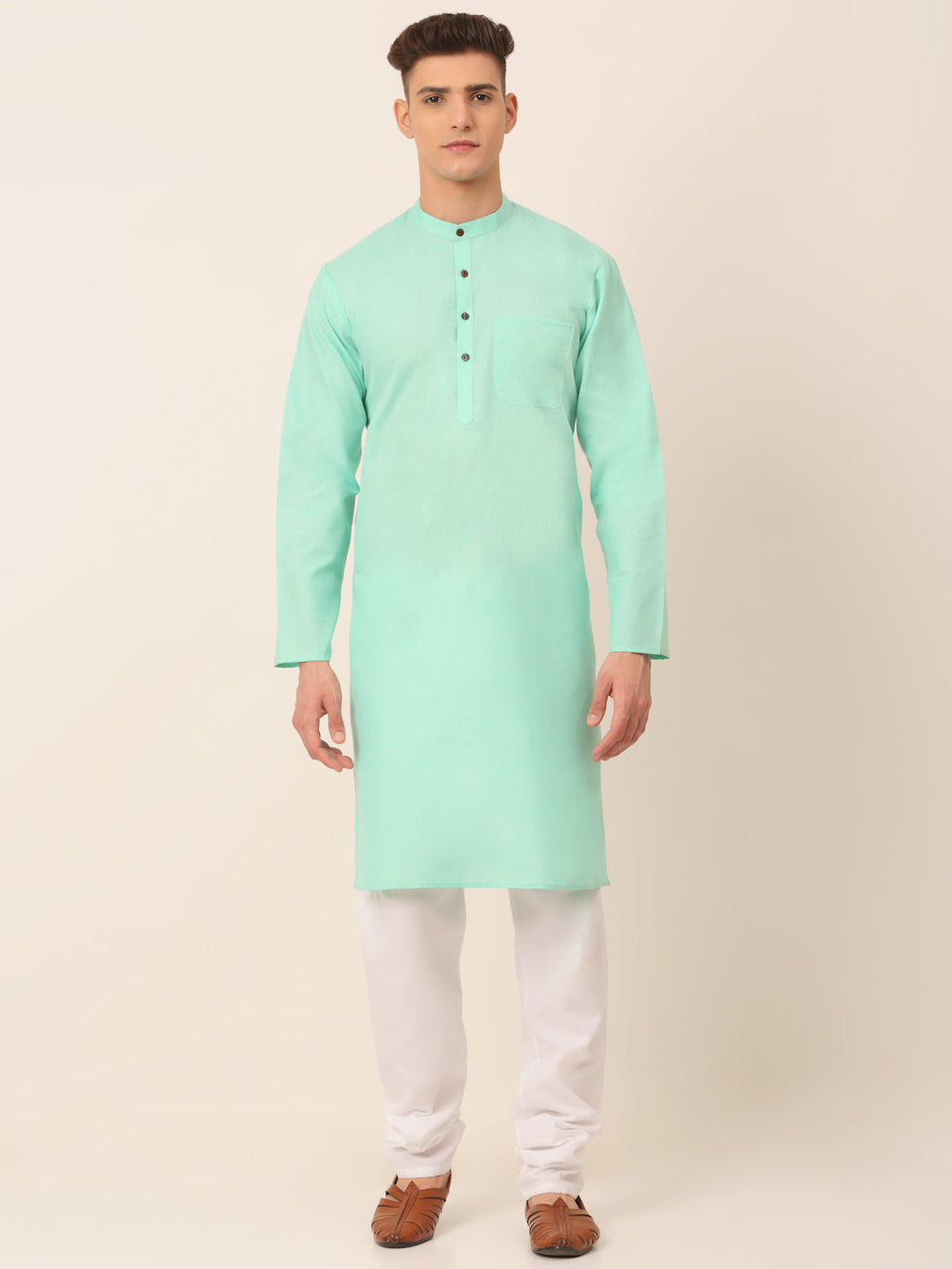 Jompers Men's Cotton Solid Kurta Pajama Sets - Green