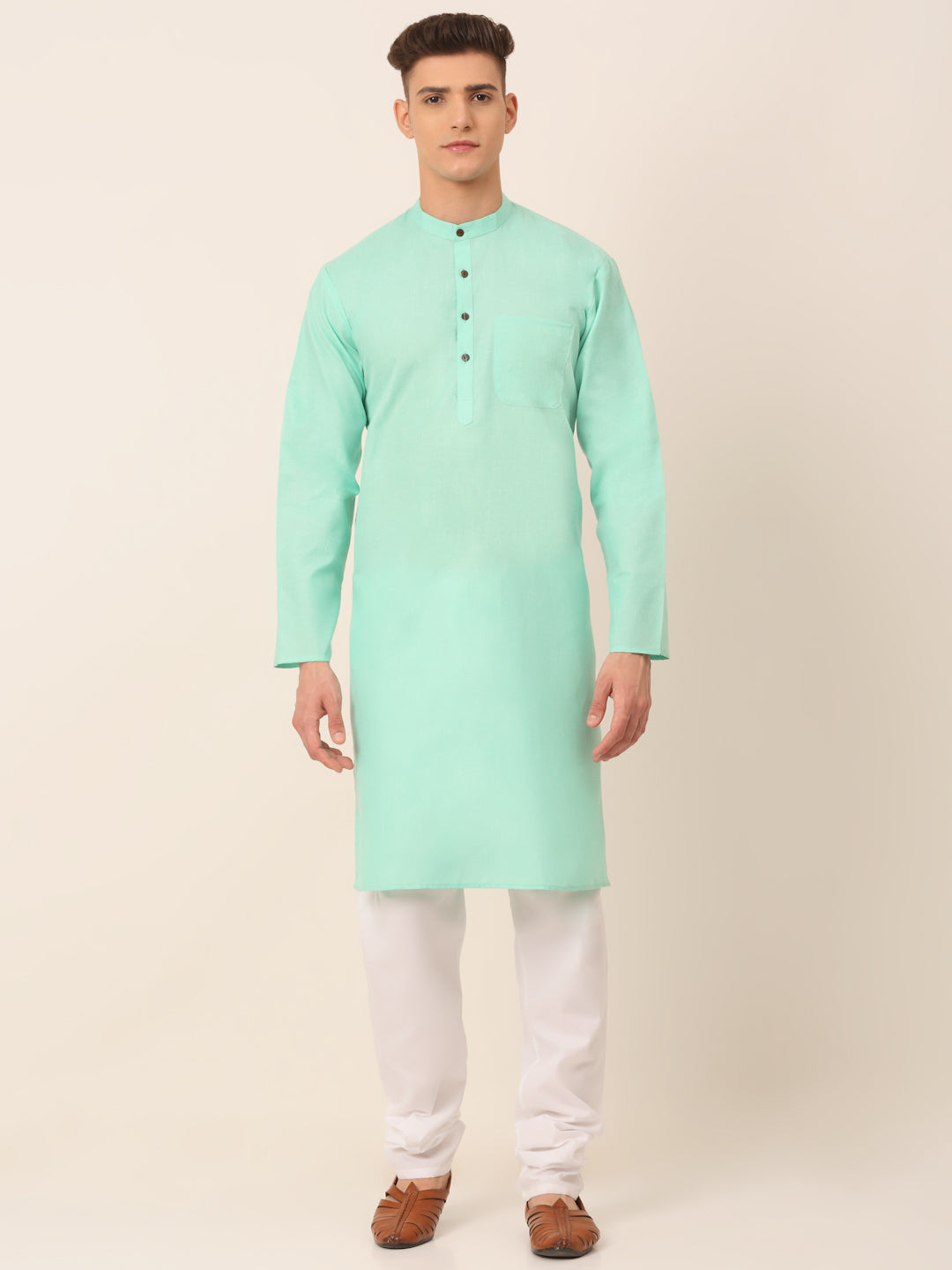 Jompers Men's Cotton Solid Kurta Pajama Sets - Green