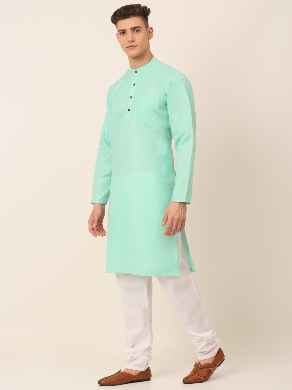 Jompers Men's Cotton Solid Kurta Pajama Sets - Green