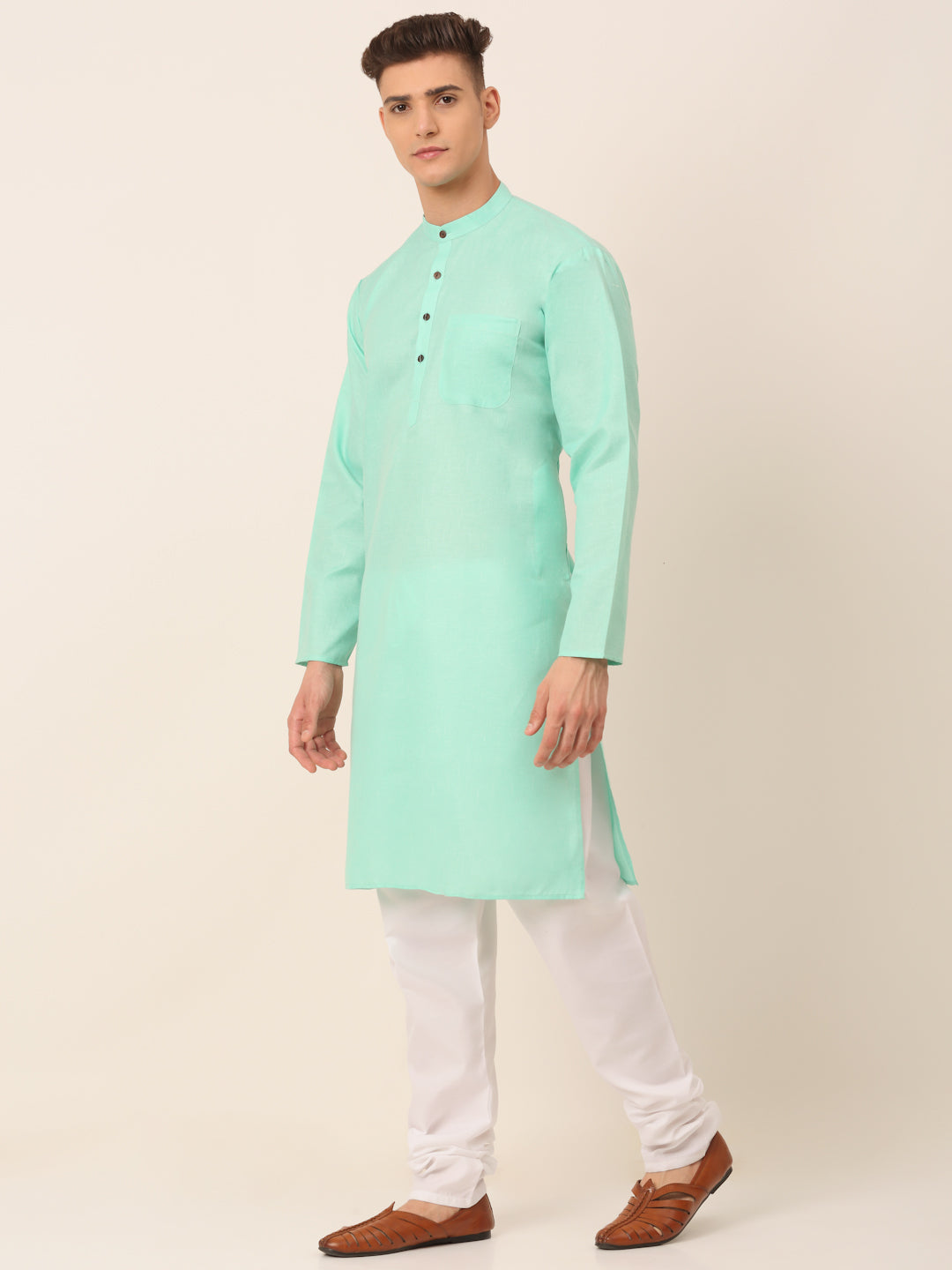 Jompers Men's Cotton Solid Kurta Pajama Sets - Green