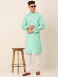 Jompers Men's Cotton Solid Kurta Pajama Sets - Green