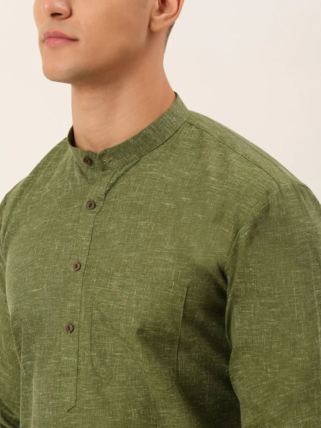 Jompers Men's Cotton Solid Kurta Pajama Set - Olive