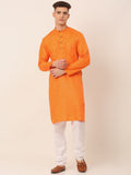Jompers Men's Cotton Solid Kurta Pajama Sets - Orange