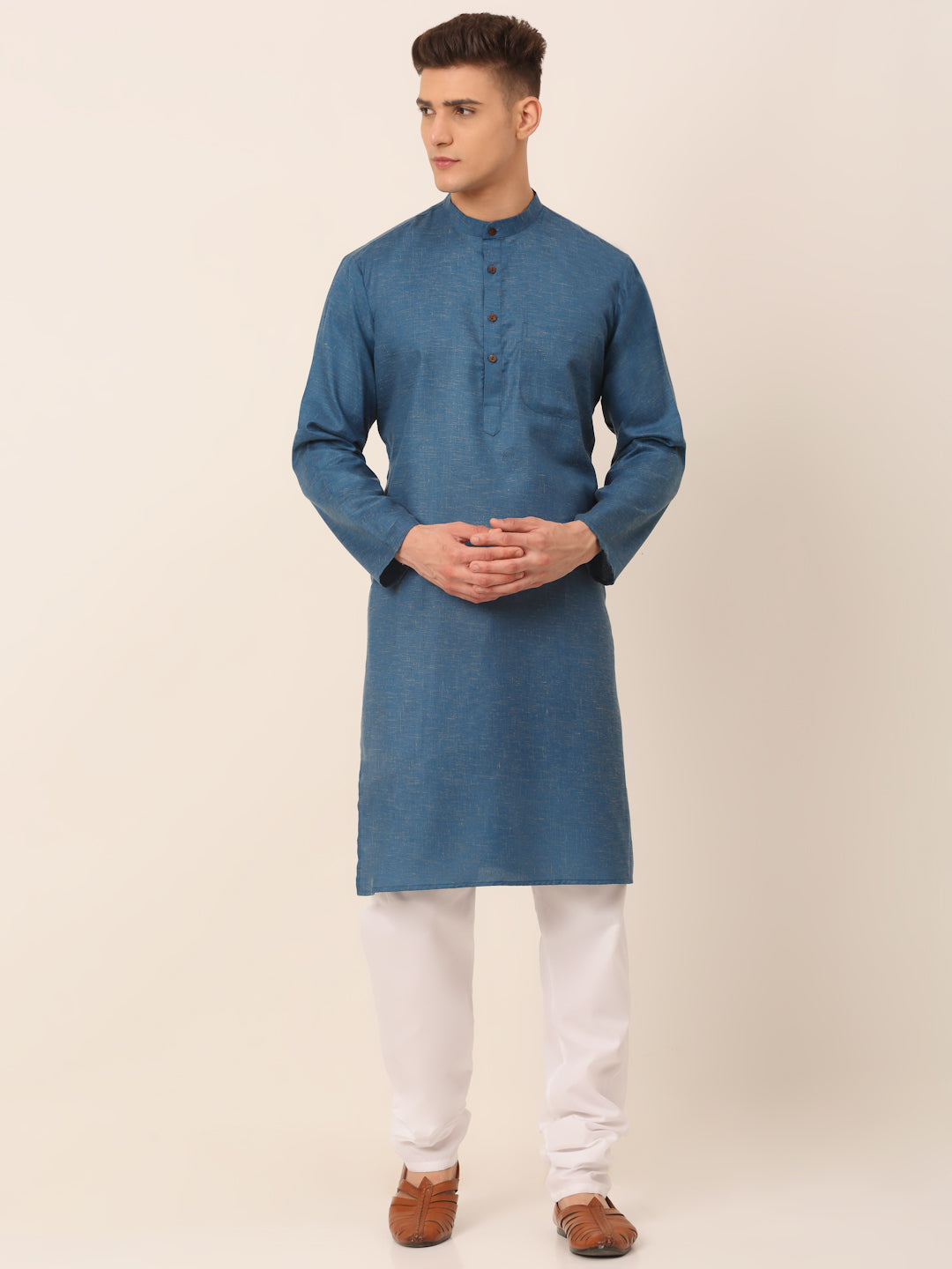 Jompers Men's Cotton Solid Kurta Pajama Sets - Peacock
