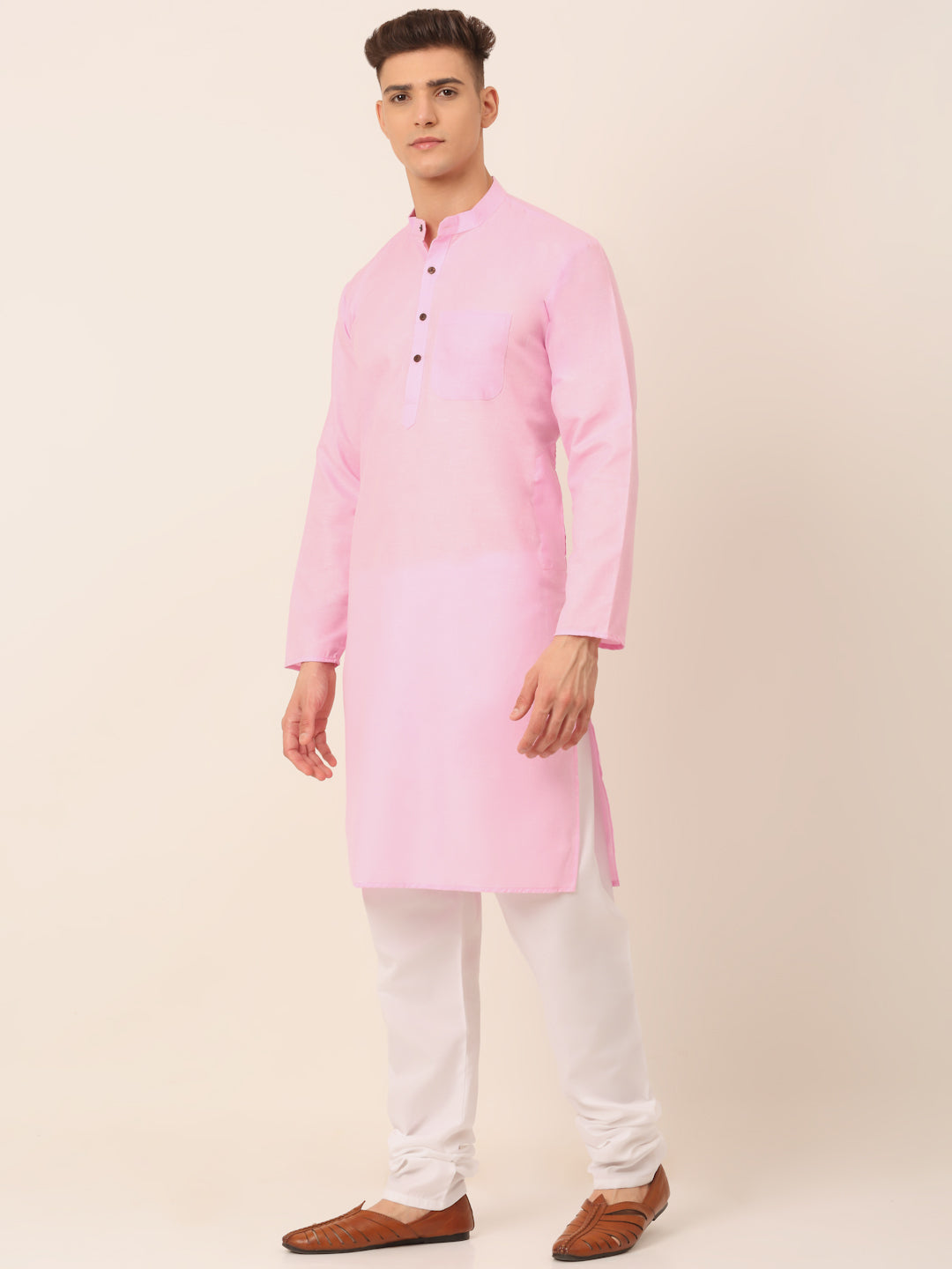 Jompers Men's Cotton Solid Kurta Pajama Sets - Pink