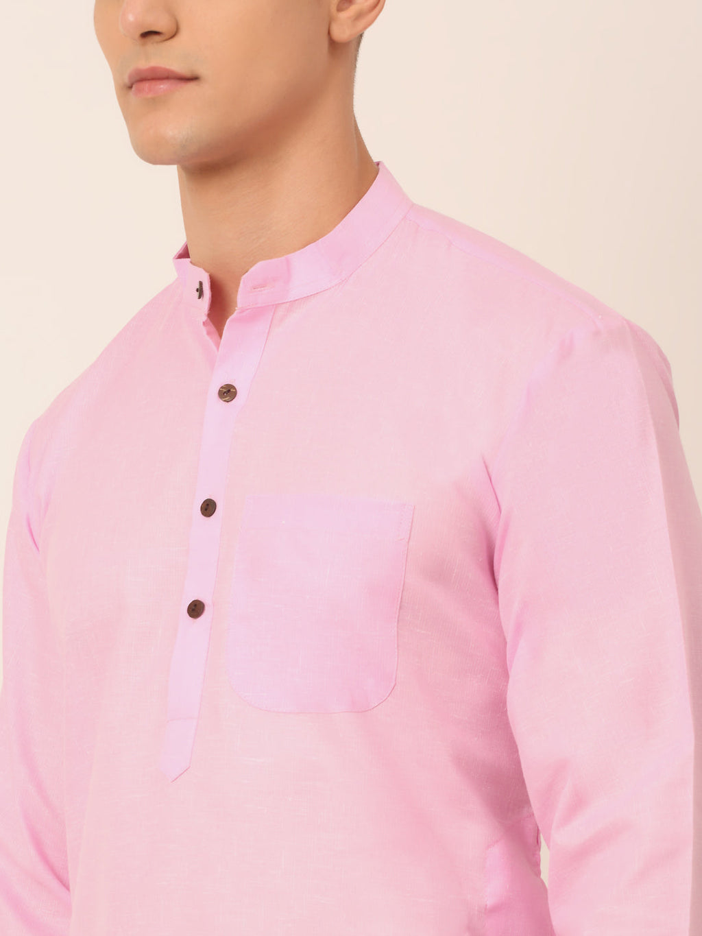 Jompers Men's Cotton Solid Kurta Pajama Sets - Pink