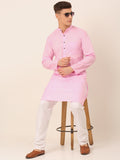 Jompers Men's Cotton Solid Kurta Pajama Sets - Pink