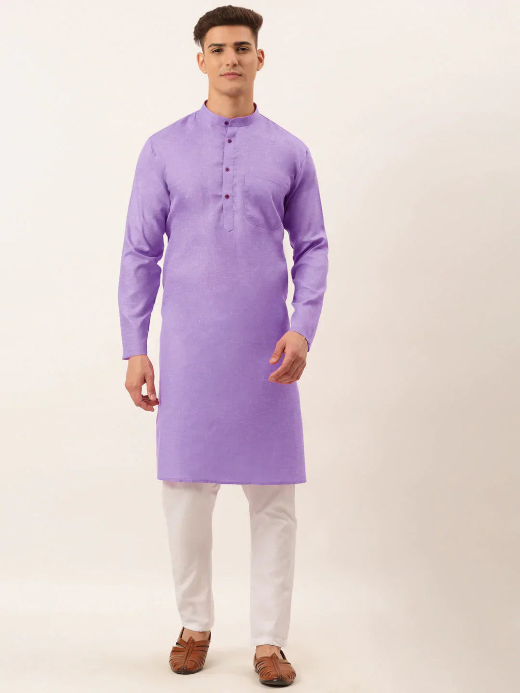 Jompers Men's Cotton Solid Kurta Pajama Set - Purple