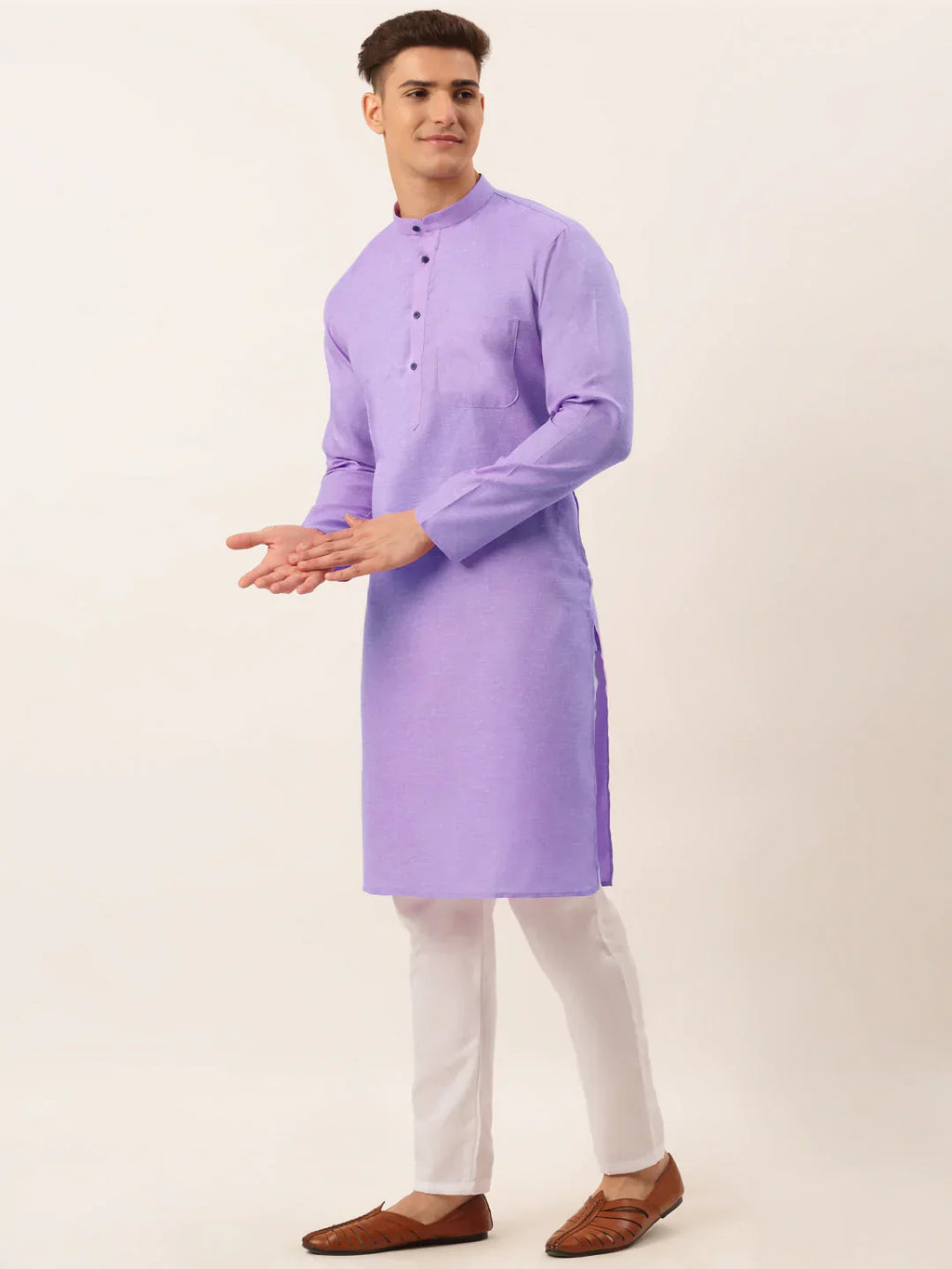 Jompers Men's Cotton Solid Kurta Pajama Set - Purple