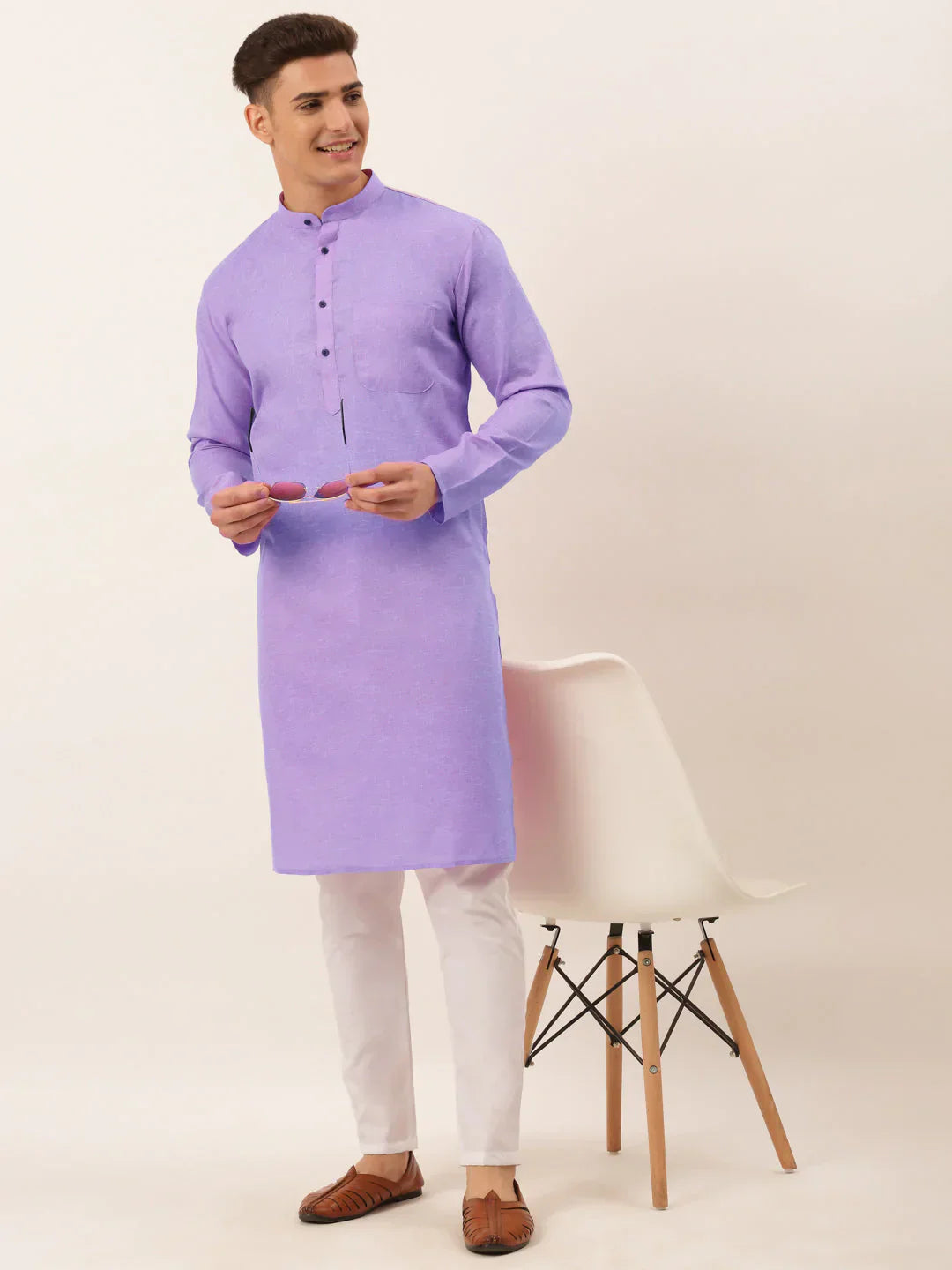 Jompers Men's Cotton Solid Kurta Pajama Set - Purple