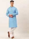 Jompers Men's Cotton Solid Kurta Pajama Set - Sky Blue
