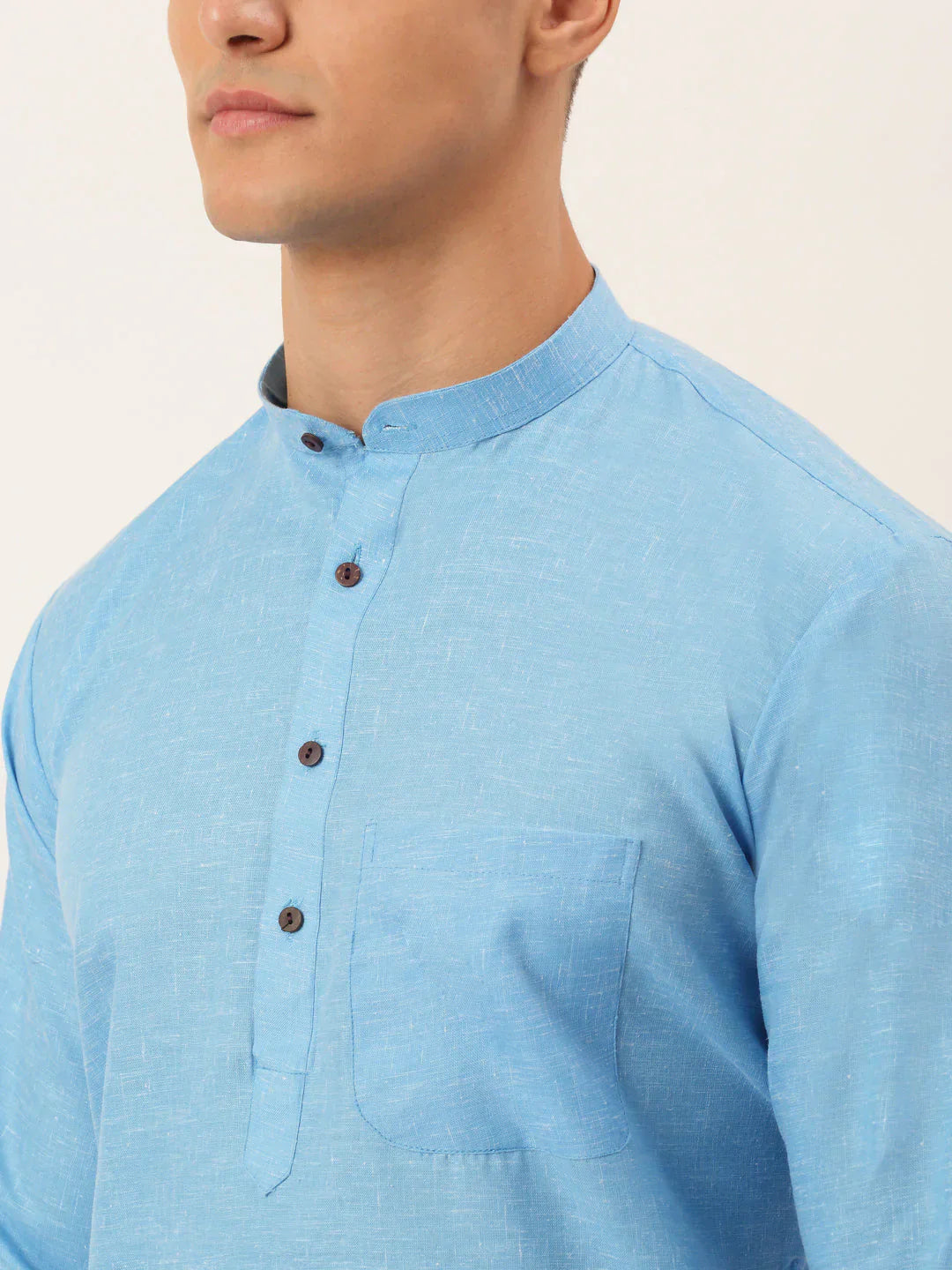 Jompers Men's Cotton Solid Kurta Pajama Set - Sky Blue
