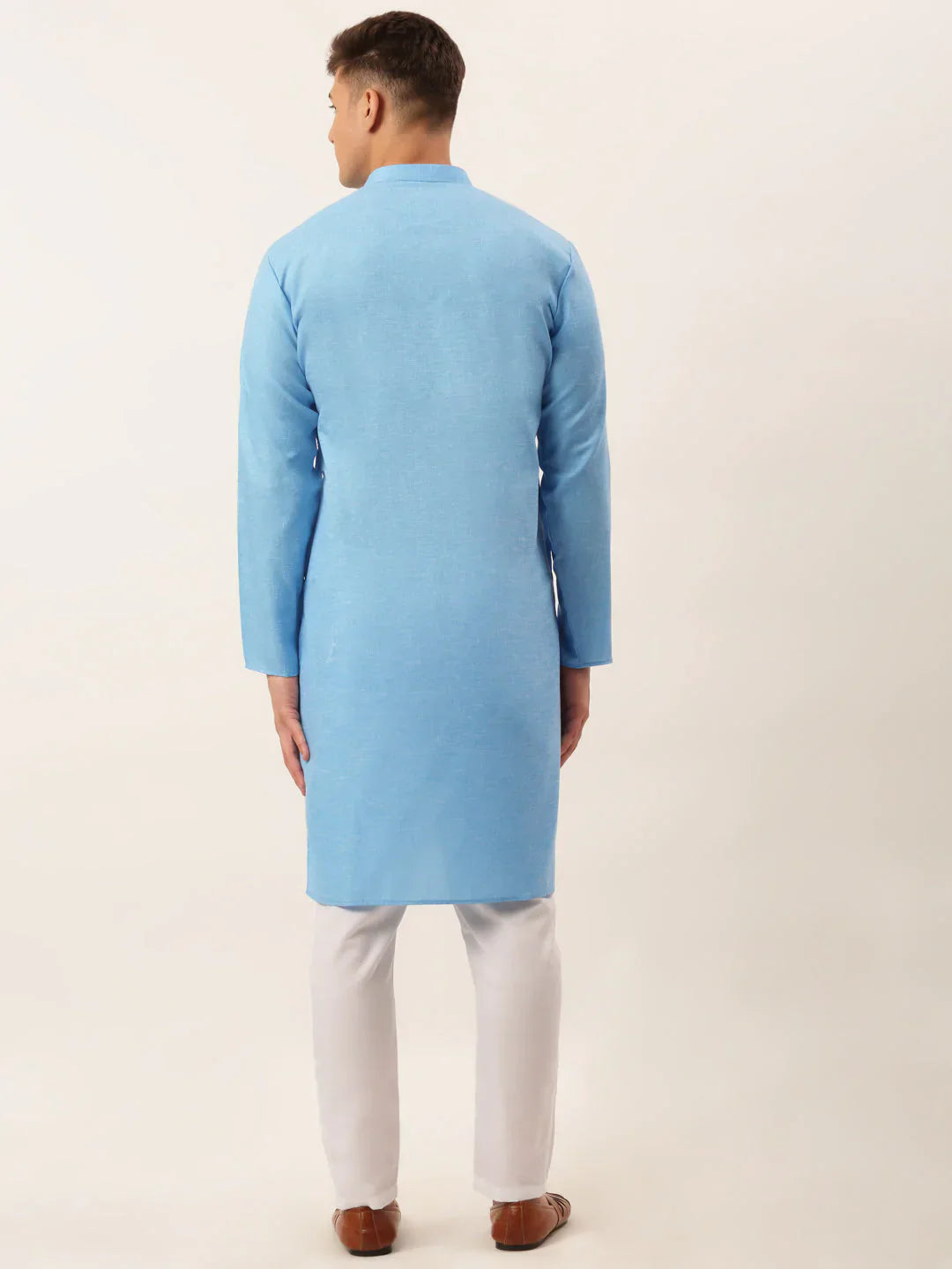 Jompers Men's Cotton Solid Kurta Pajama Set - Sky Blue