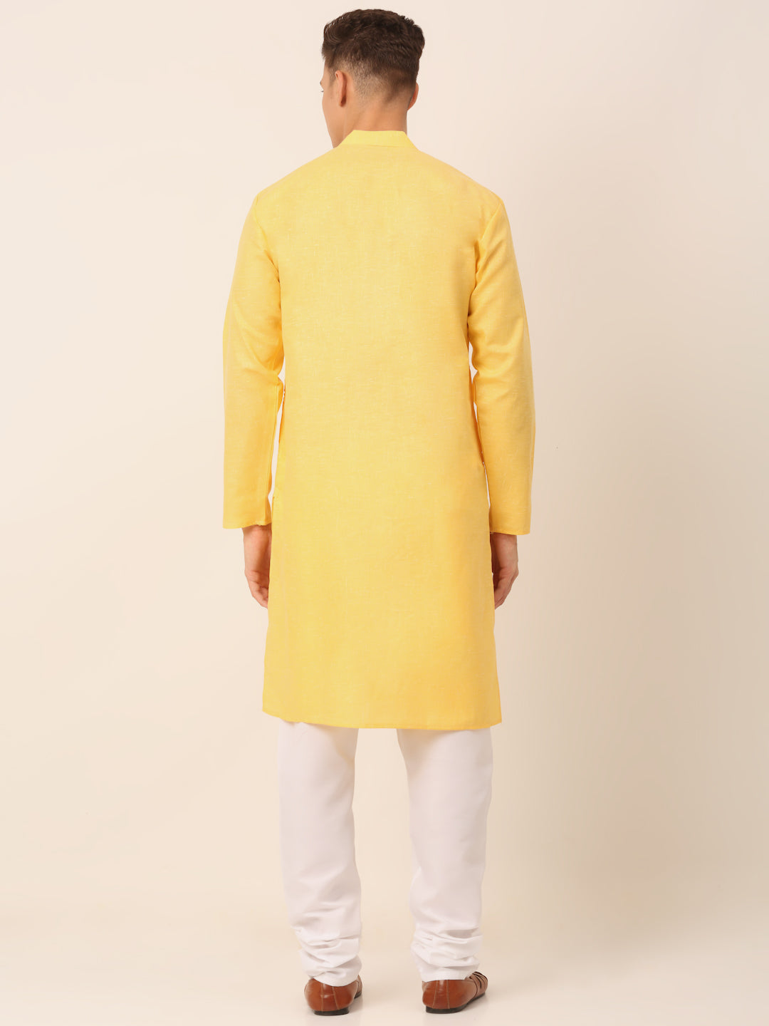 Jompers Men's Cotton Solid Kurta Pajama Sets - Yellow