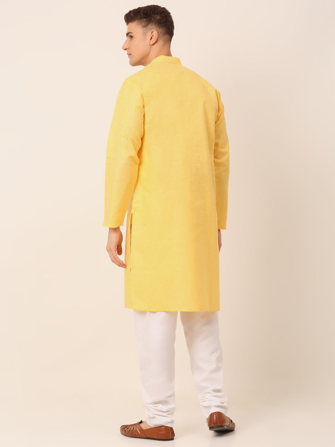 Jompers Men's Cotton Solid Kurta Pajama Sets - Yellow