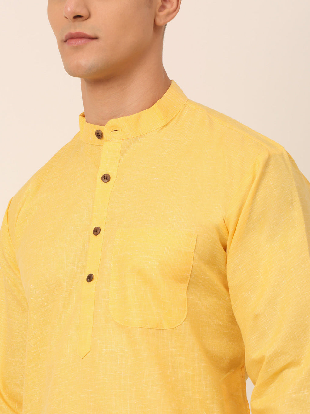 Jompers Men's Cotton Solid Kurta Pajama Sets - Yellow
