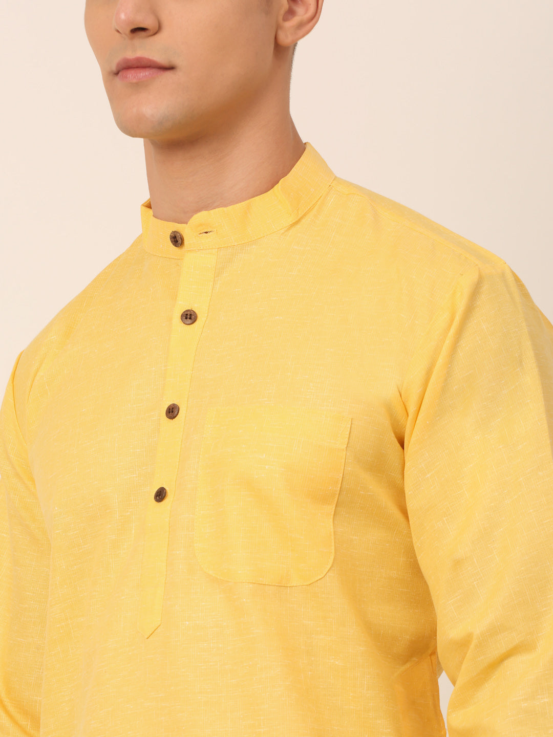 Jompers Men's Cotton Solid Kurta Pajama Sets - Yellow