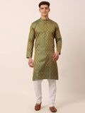 Jompers Men's Woven Design Jacquard Kurta Pyjama - Green