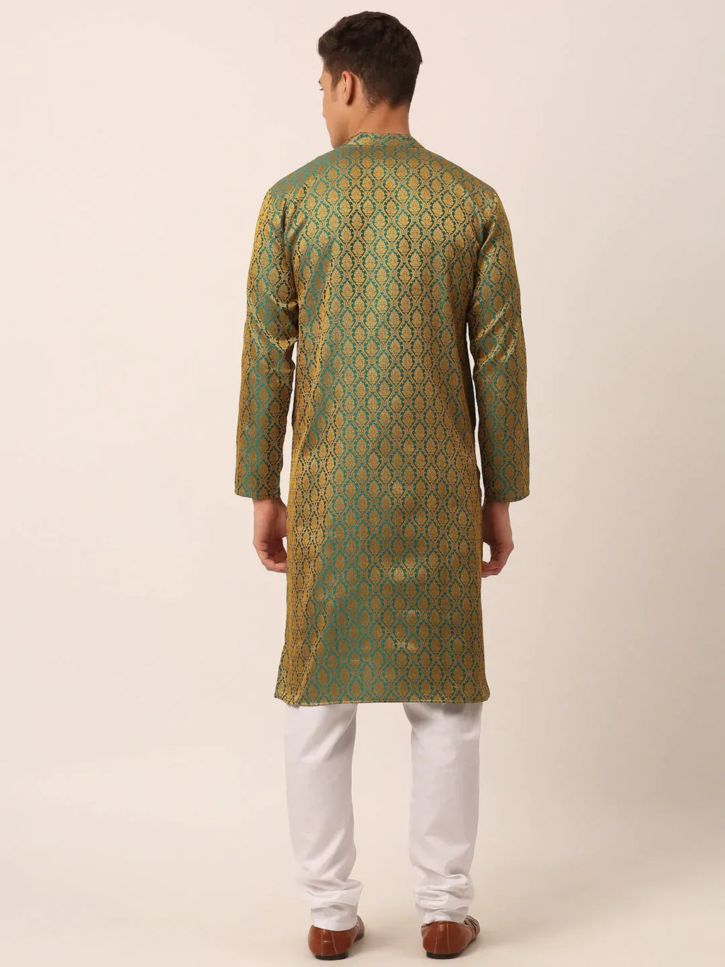 Jompers Men's Woven Design Jacquard Kurta Pyjama - Green