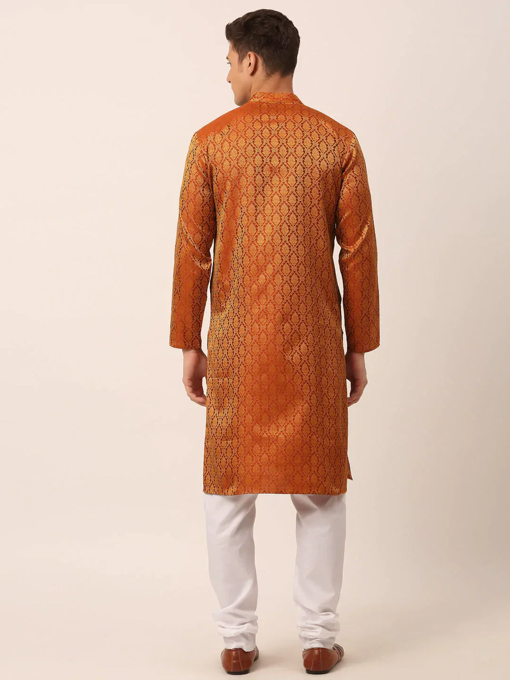 Jompers Men's Woven Design Jacquard Kurta Pyjama - Maroon