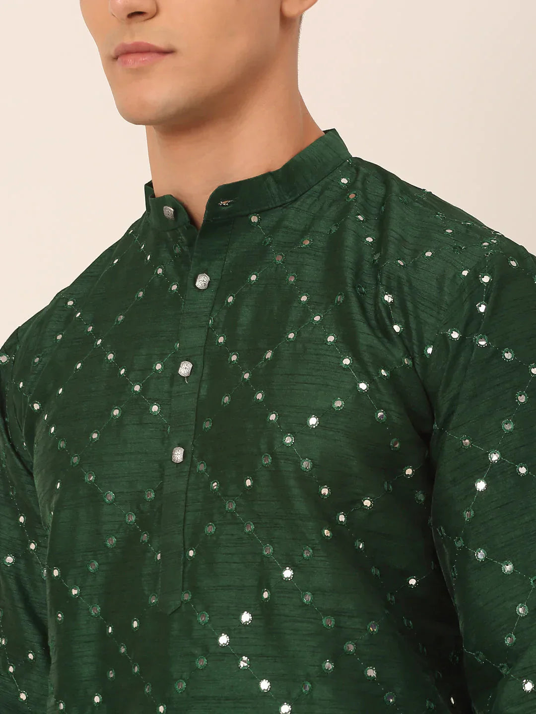 Jompers Men's Green Mirror Work Kurta Pyjama