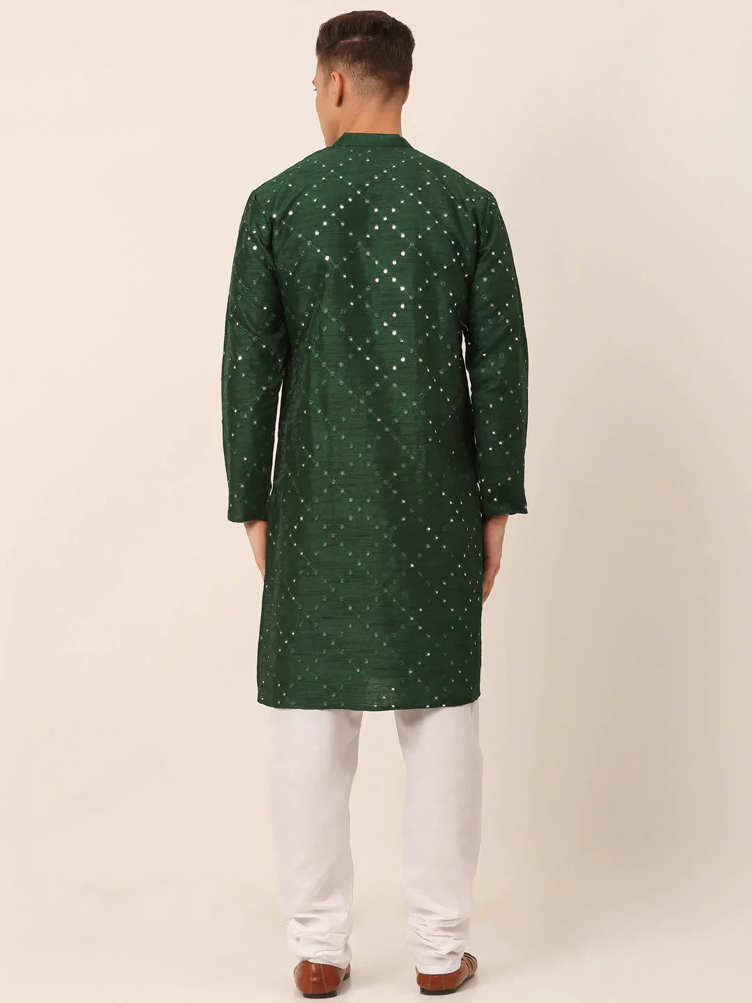 Jompers Men's Green Mirror Work Kurta Pyjama
