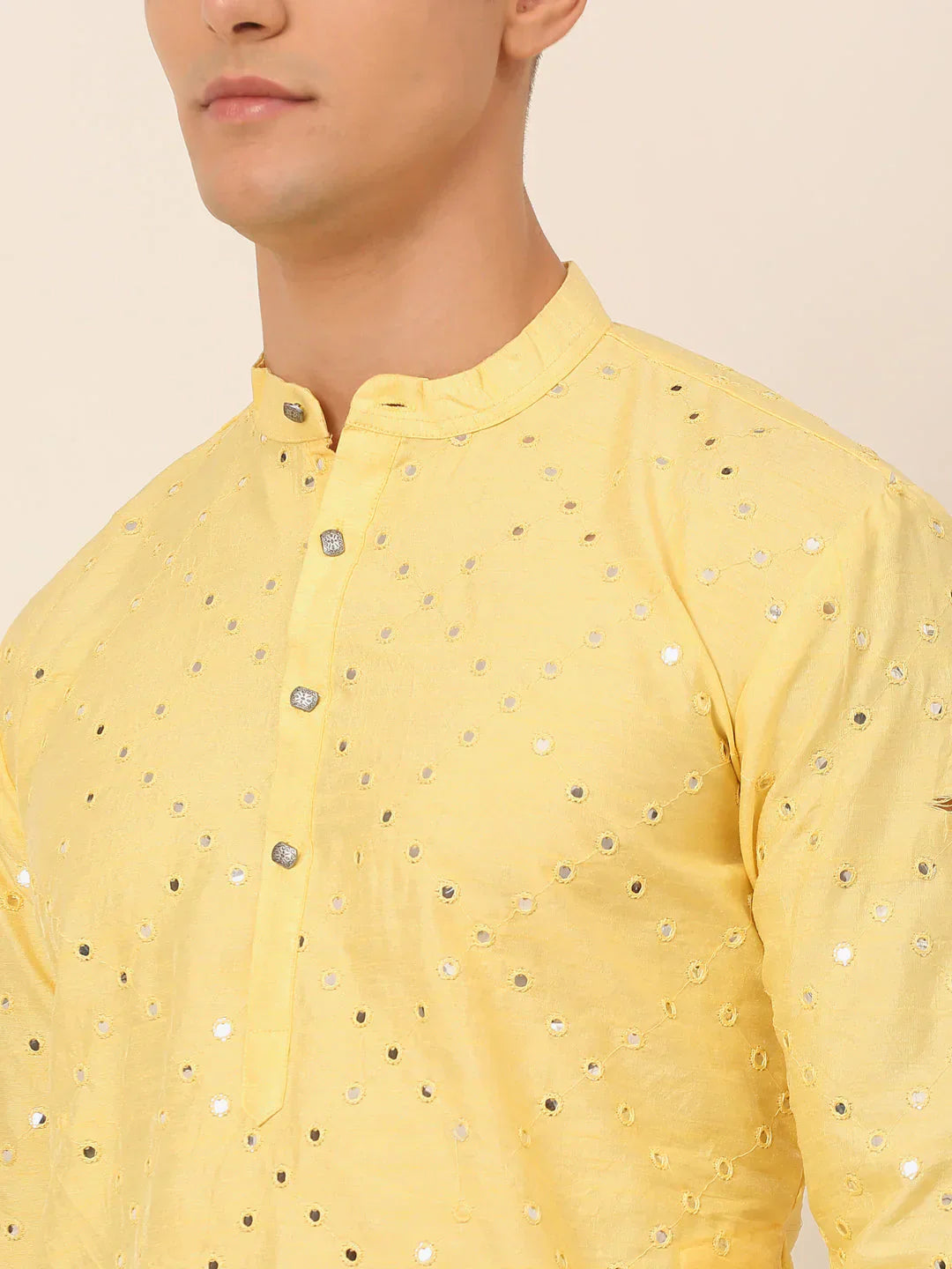 Jompers Men's Lemon Mirror Work Kurta Pyjama