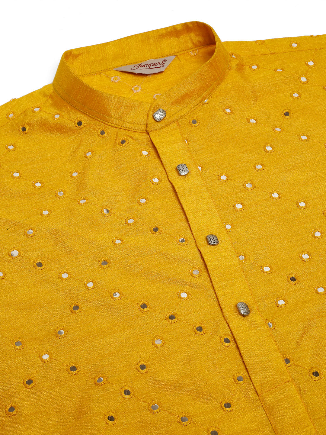 Jompers Men's Dupion Silk Embroidered Kurta Pyjama Set - Mustard