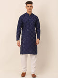 Jompers Men's Navy Blue Mirror Work Kurta Pyjama